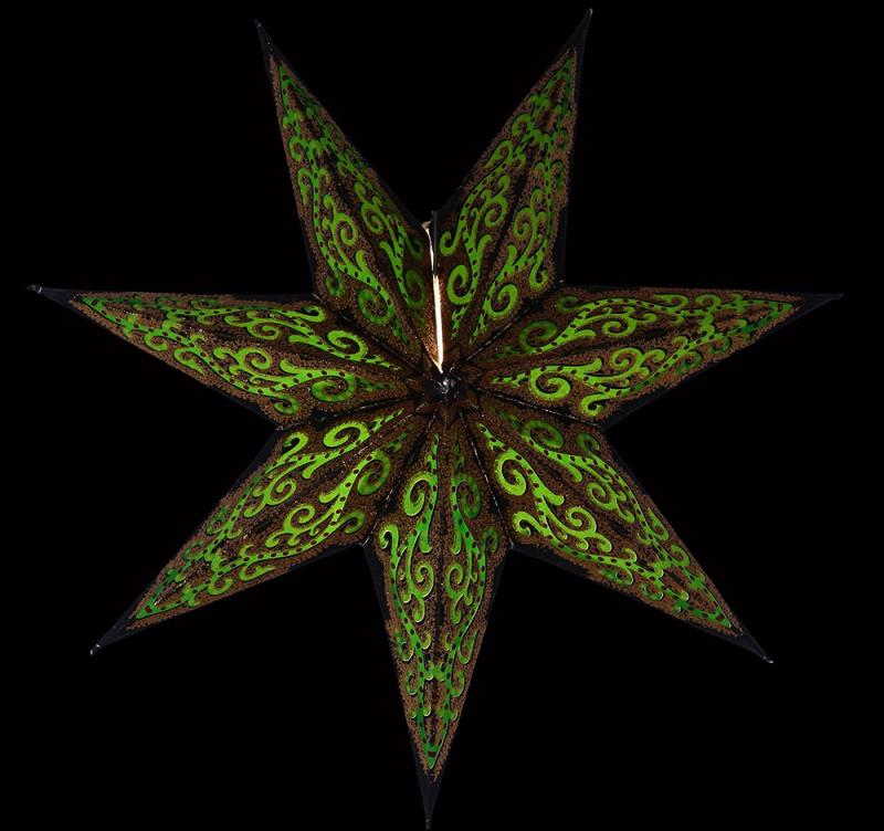 Mini Stern  Mandala Schwarz/Grün mit Goldglitter